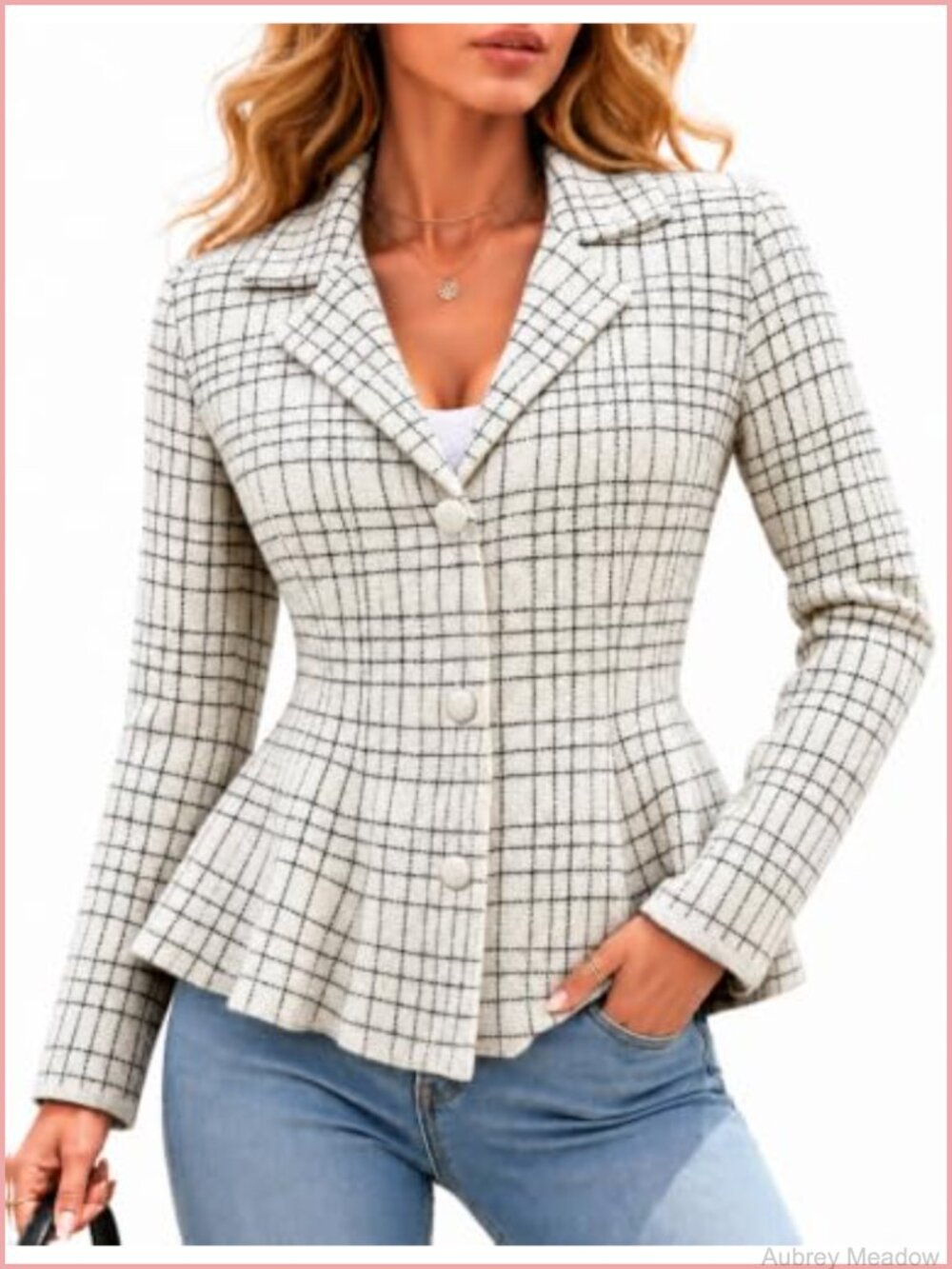 Plaid Peplum Sweater Blazer Button Cardigan Jacket for Women